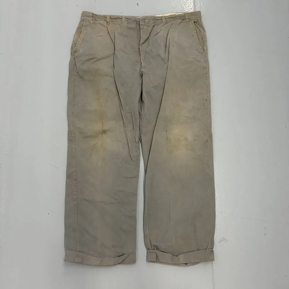 Vintage 50s Grey Sanforized Workwear Buttonfly Chinos 40x29